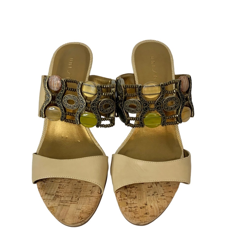 UNISA Gaucho Leather Stone Embellished Wedges Sandals Sz 10
